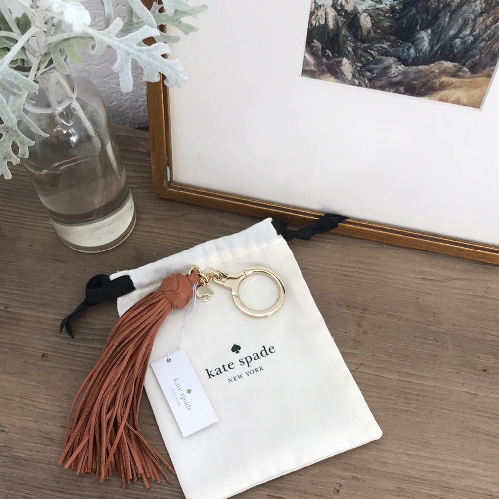 NWT Kate Spade Leather Keychain - Saddle & Gold